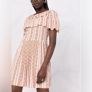 NEW SeeByChloe Short Cape-Like Ruffle Floral Josephine Mini Dress Pink Sz 34